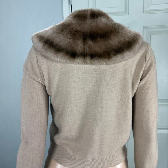 Vintage 60s Turbo Orlon Cashmere Women's Sweater XS/S Cardigan Faux Fur WW9 - Picture 3 of 5